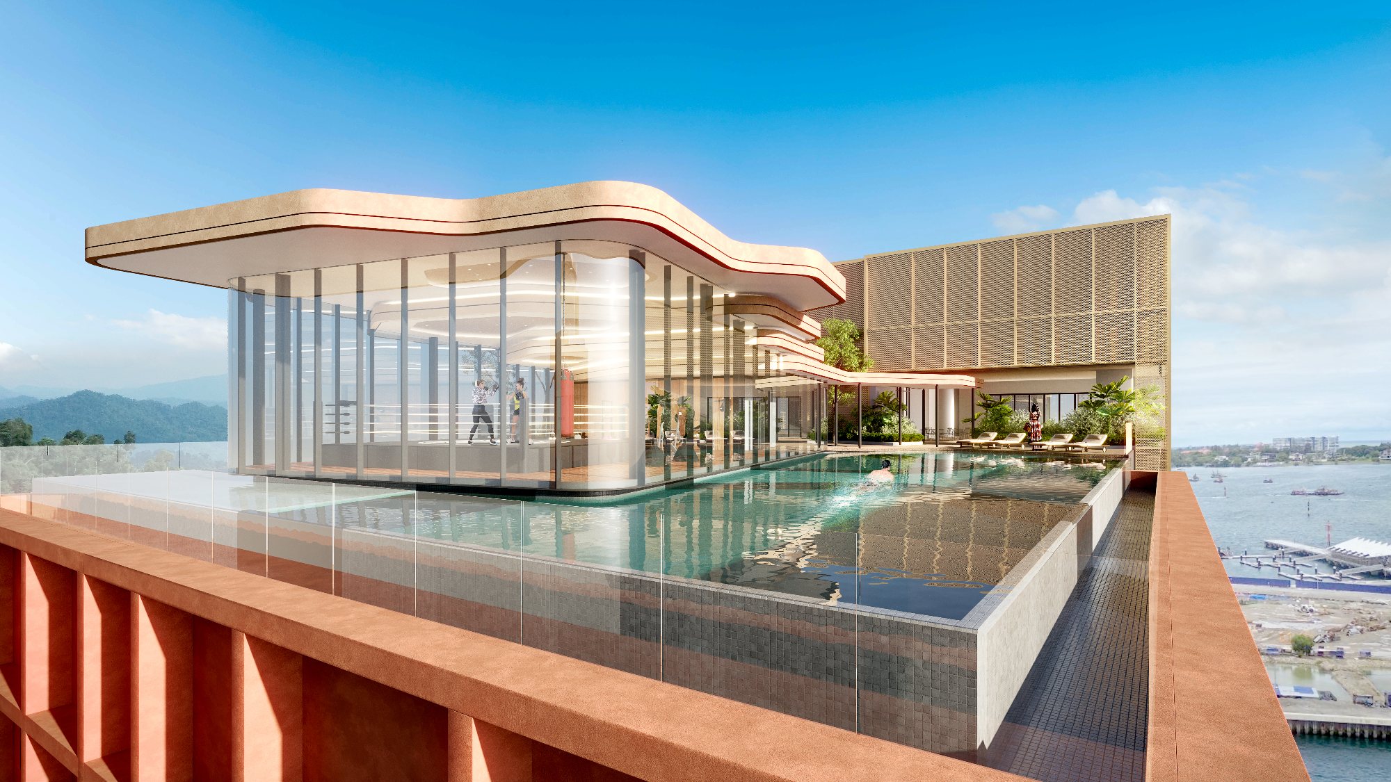 Resort-inspired rooftop pool artist impression