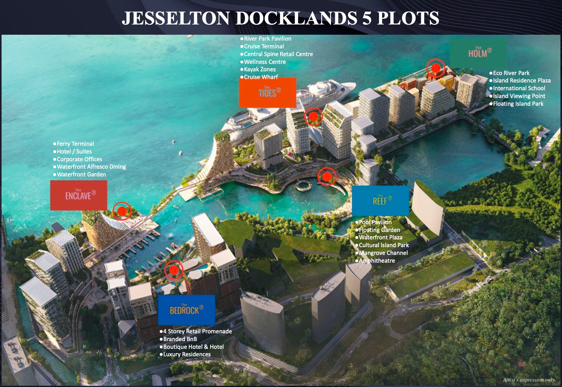 Jesselton Docklands five-phase waterfront masterplan featuring The Bedrock, The Enclave, The Reef, The Tides and The Holm