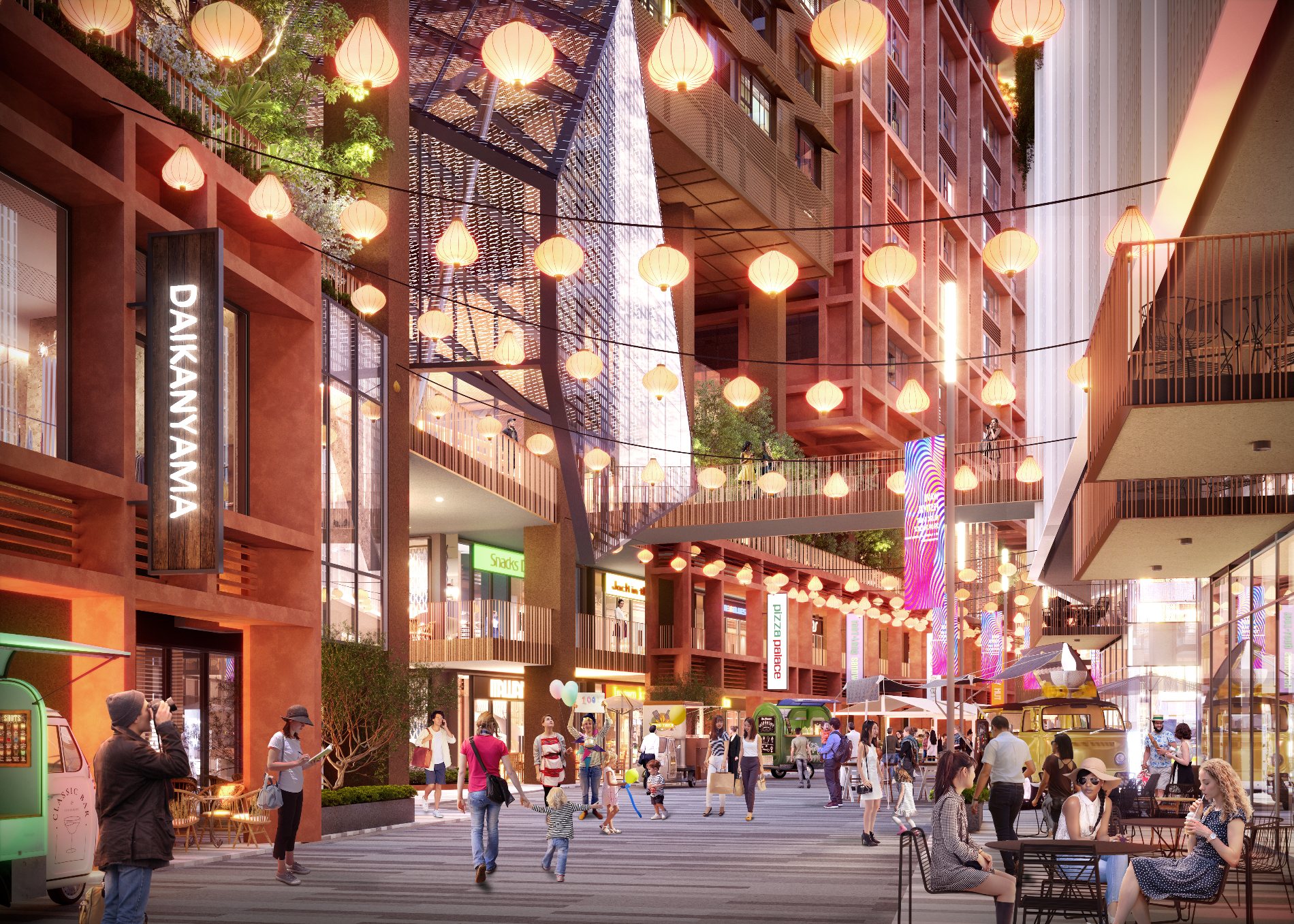 Waterfront dining and retail promenade artist impression